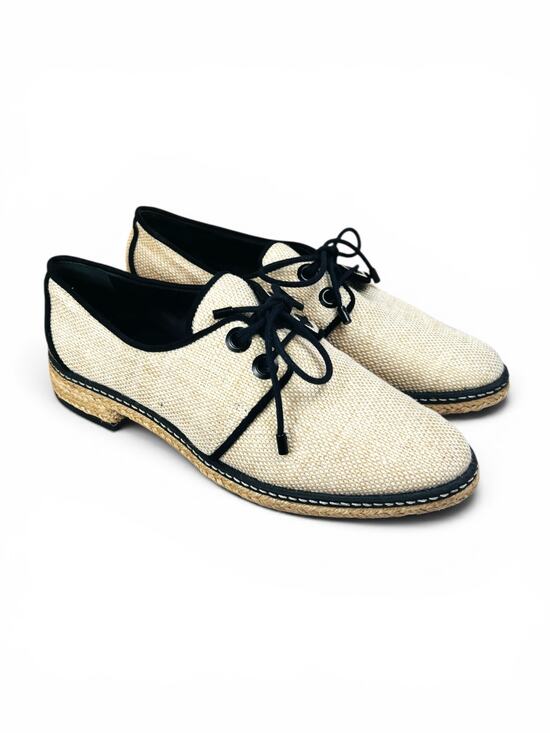 Tory Burch Shoes - Tory Burch Fawn Canvas Espadrille Oxford Shoes Size 6.5 Lace Up Raffia Jute